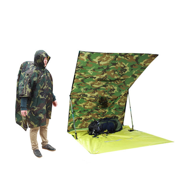 Hiking Rain Coat Backpack Cover Ground Mat Reflective Poncho